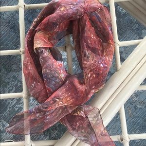 Vintage scarf red brown blue gray gold